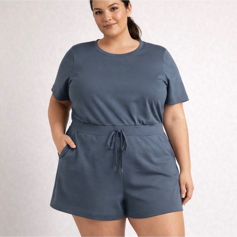Spanx Airโ Essentials Short Sleeve Romper Storm Blue Modal Womens Plus 3x